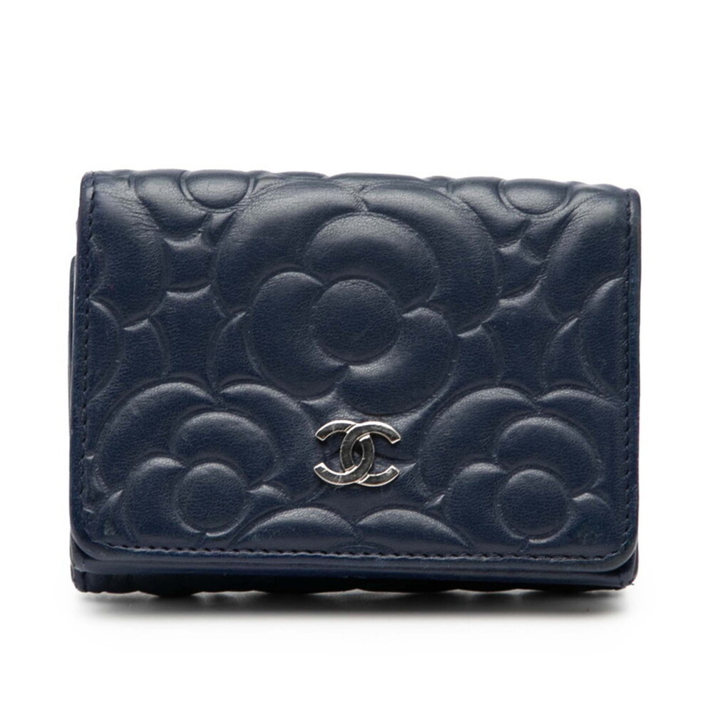 CHANEL Blue Leather Logo Wallet